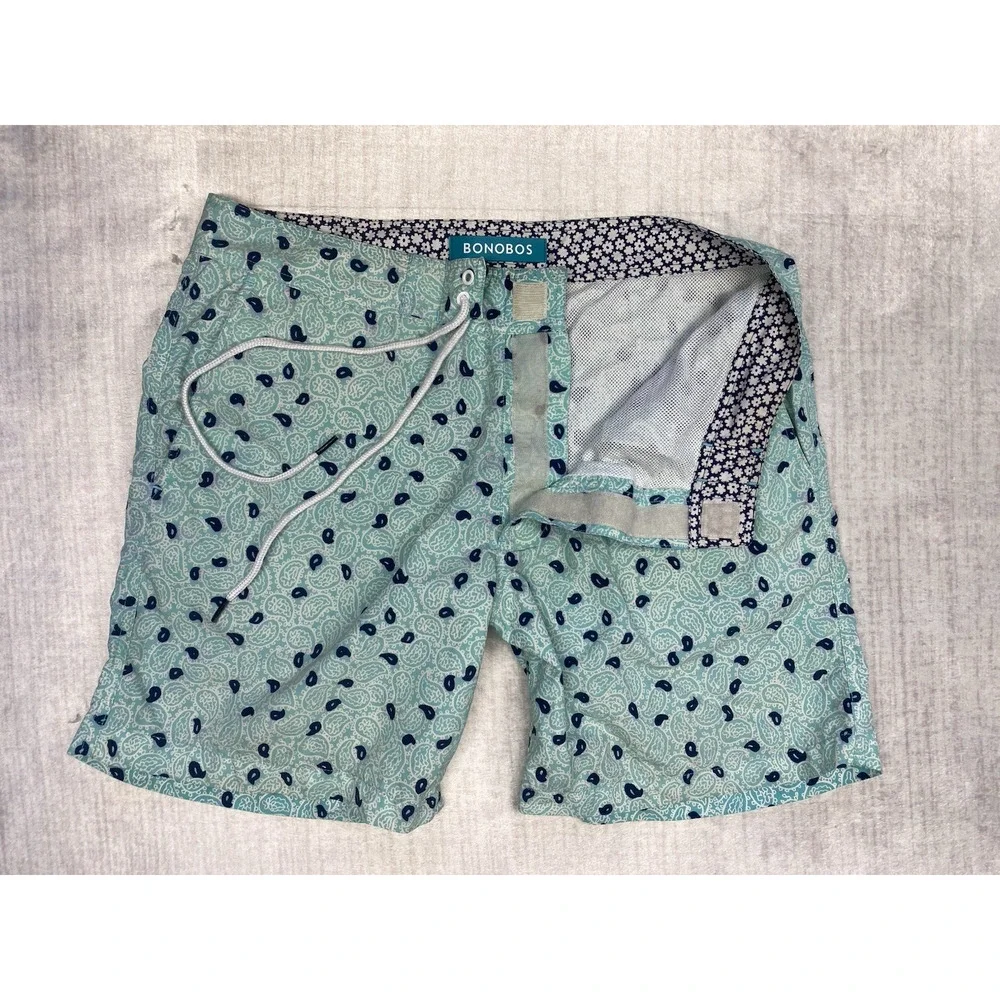 Bonobos Swim Trunks Mens 31 Blue Paisley Lined Drawstring Coastal Resort Wear